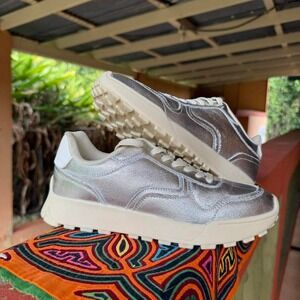 Metallic Silver Sneakers Womens Size 9 Tenis Shoes Trainers Futuristic Chunky